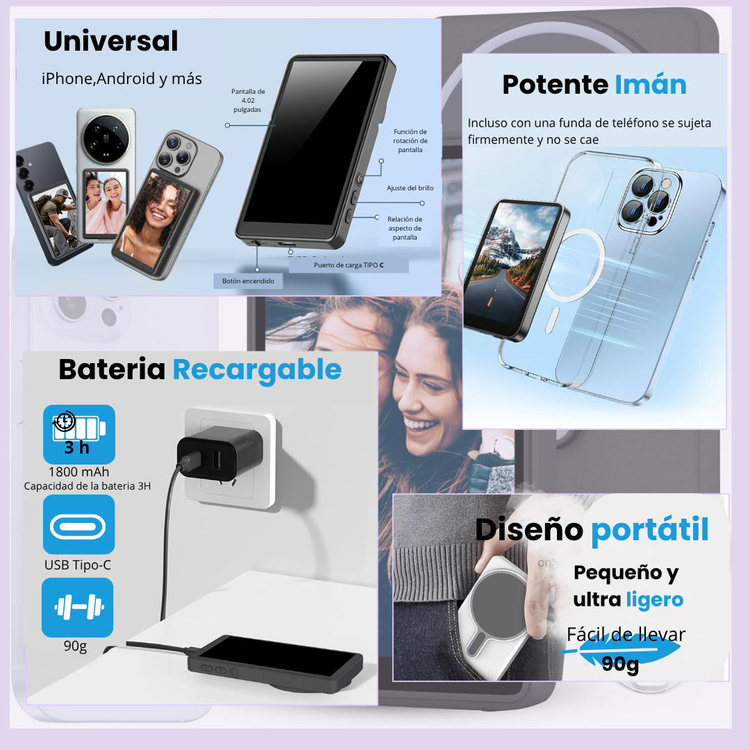 SelfieView pantalla trasera magnética para selfies
